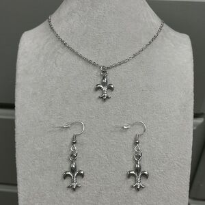 Fleur De Lis Necklace & Earrings Set Stainless-Steel Fleur De Lis Earrings NEW